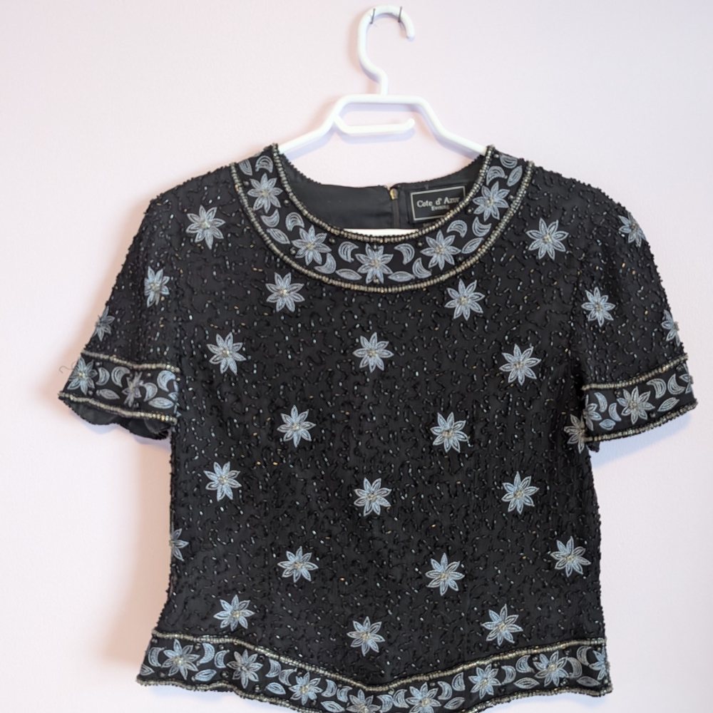 Black Embellished Beaded Women's Top